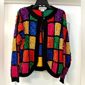 Vintage Alexa Grace Rare Bling retro sequined & Beaded color block sweater. SZ M
